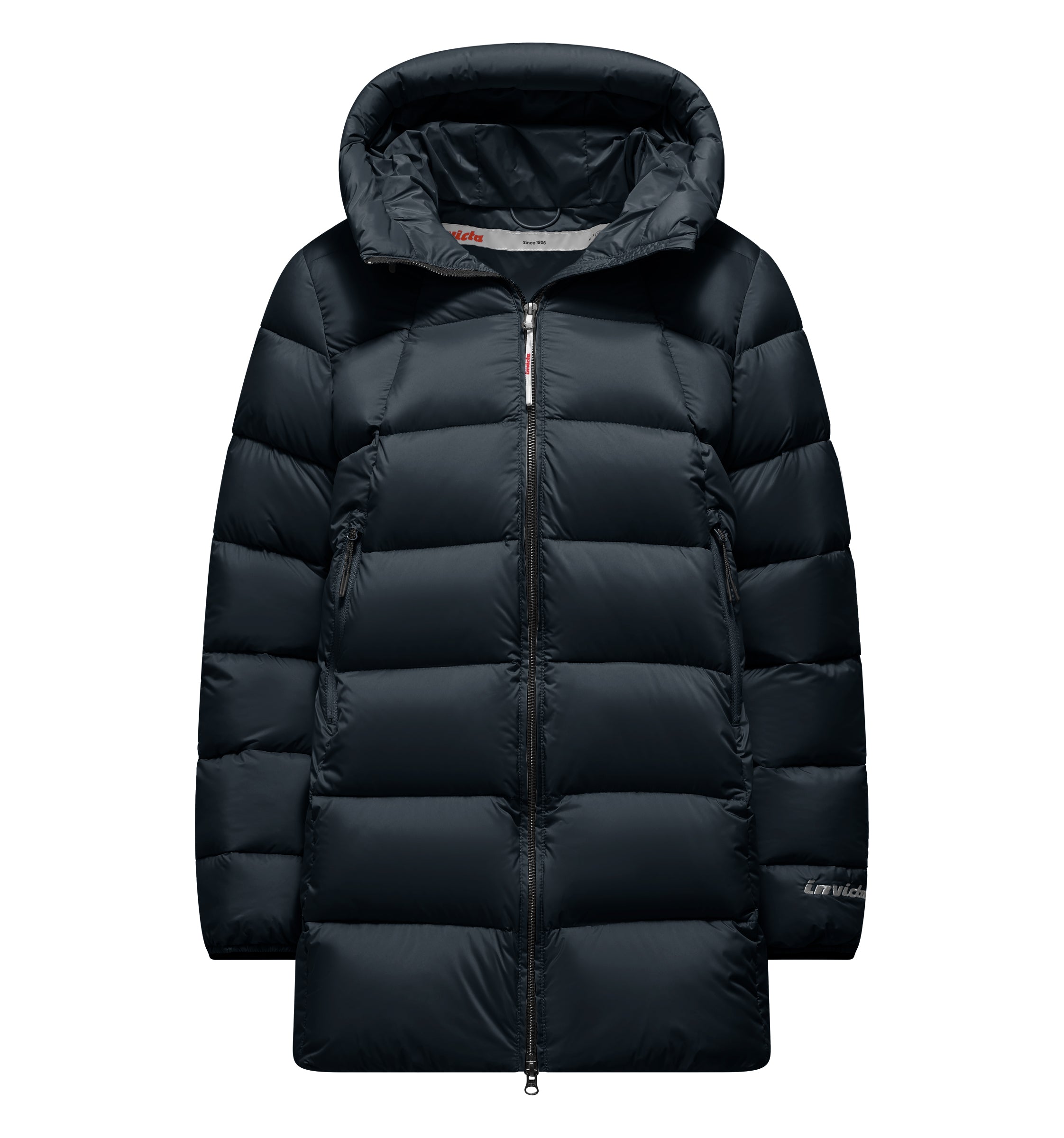 Long women's down jacket with hood and zipper – Invicta