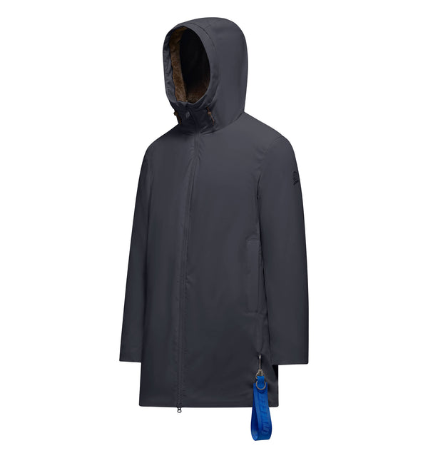 Men's long jacket with removable keychain