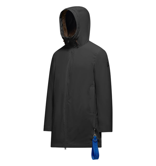 Men's long jacket with removable keychain
