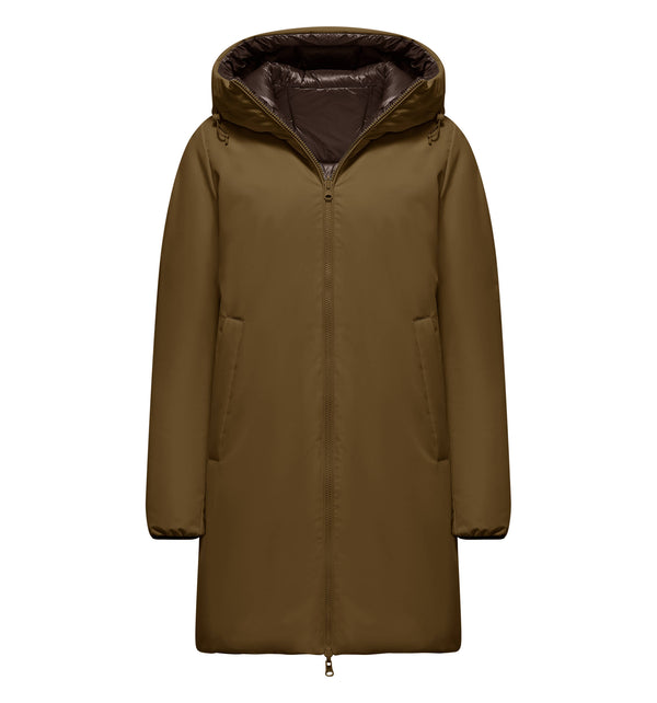 Women's long reversible hooded down jacket - 1214 / XS