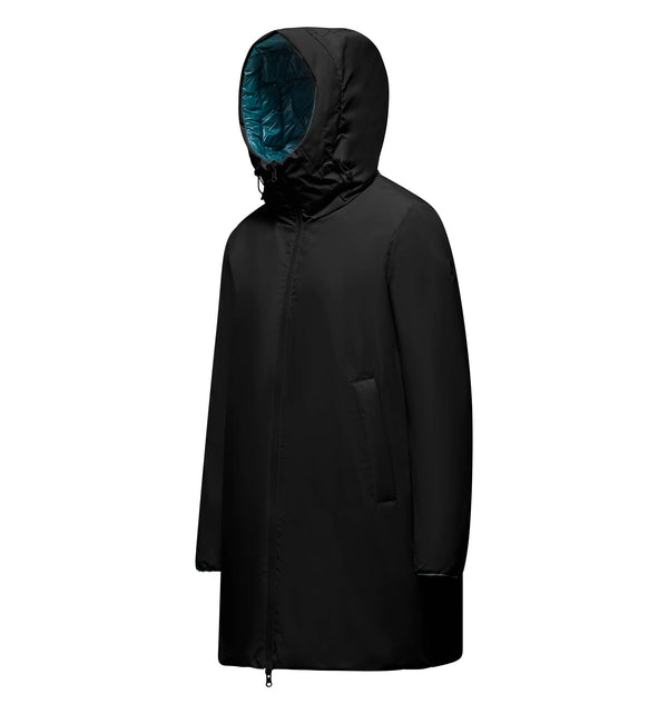 Women's long reversible hooded down jacket