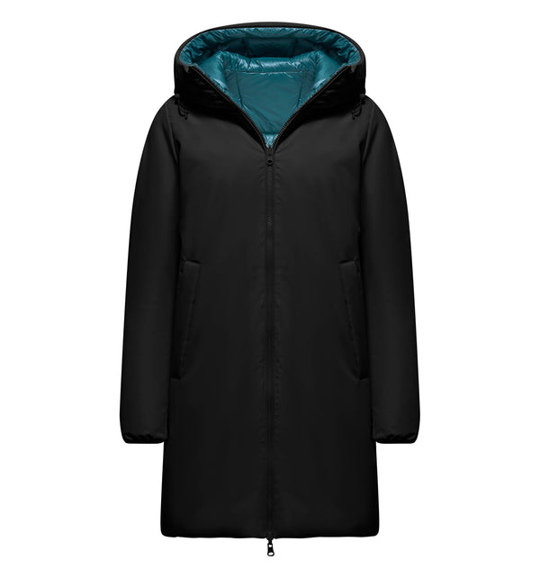 Women's long reversible hooded down jacket - 9030 / XS