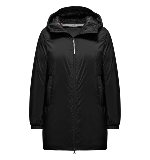 Giacca lunga da donna con imbottitura sintetica e cappuccio - 90 / XS