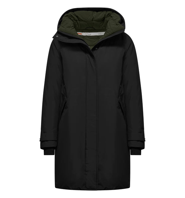 Parka lungo da donna con cappuccio e imbottitura sintetica - 090 / XS