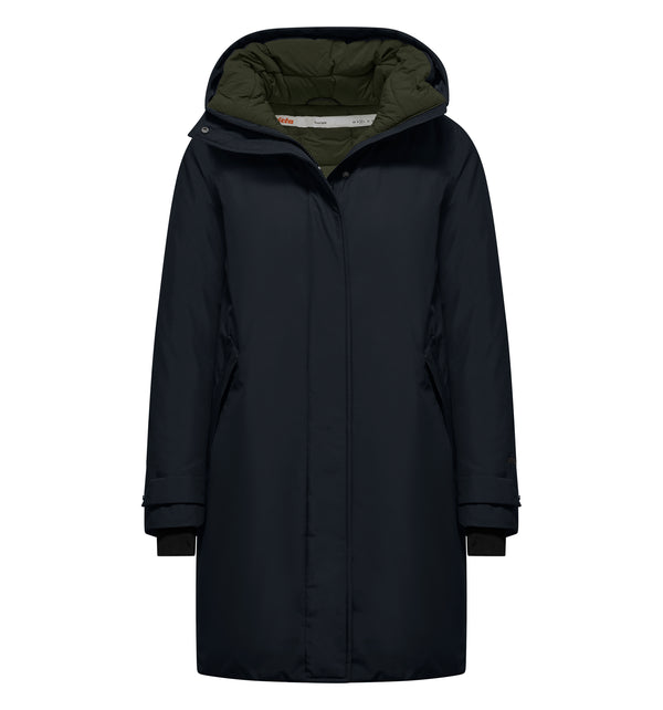 Parka lungo da donna con cappuccio e imbottitura sintetica - 297 / XS