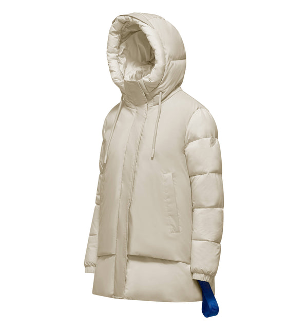 Women's long bi-material jacket