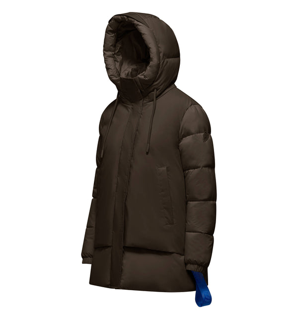 Women's long bi-material jacket
