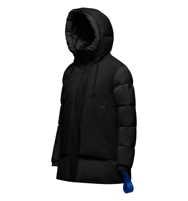 Women's long bi-material jacket