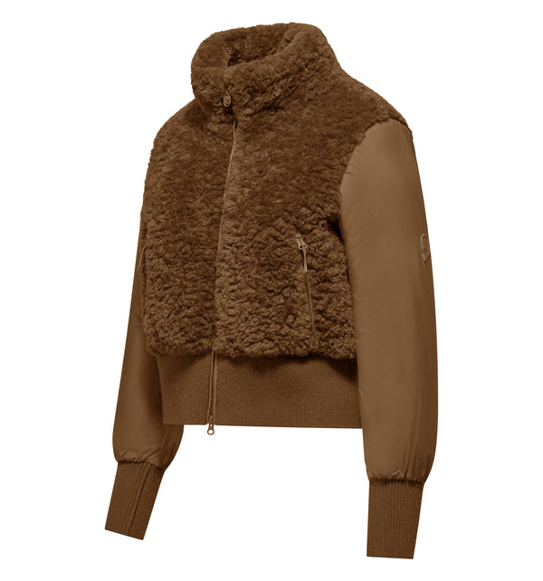 Women's short bi-material jacket