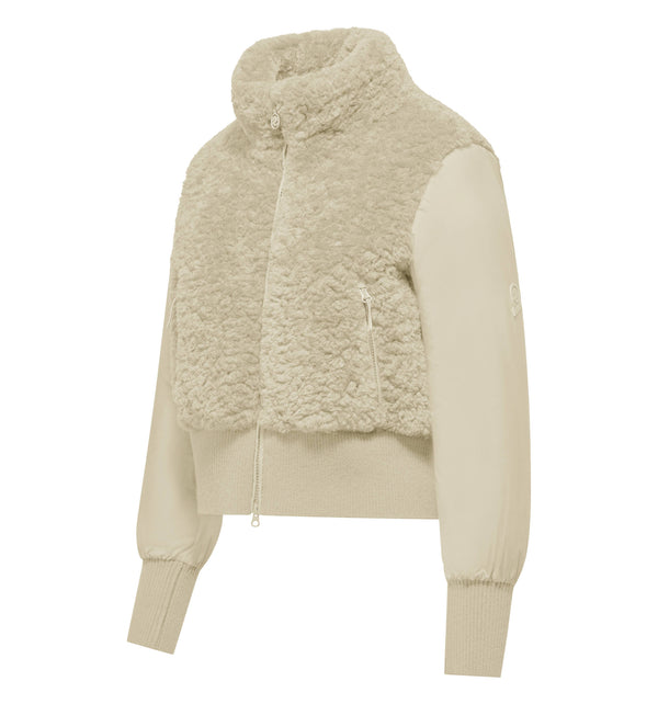 Women's short bi-material jacket