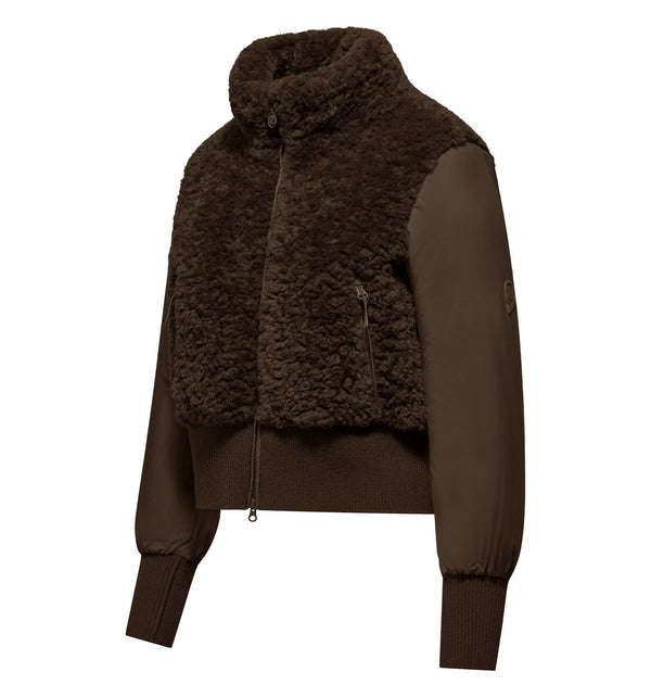 Women's short bi-material jacket