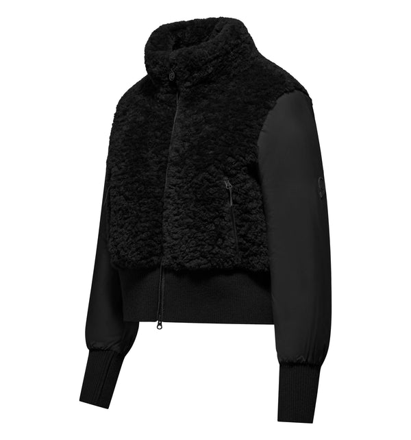 Women's short bi-material jacket