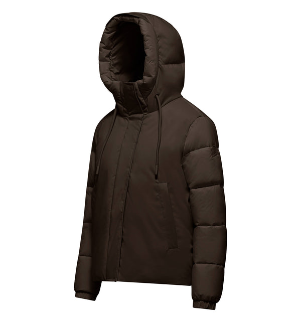 Women's hooded bi-material jacket