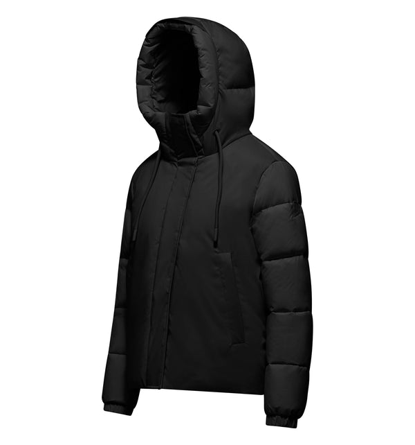 Women's hooded bi-material jacket