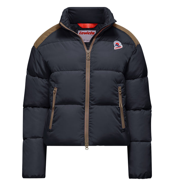 Women's bi-material puffer jacket with high collar - 292 / XS