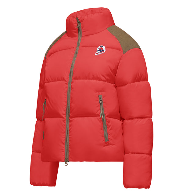 Women's bi-material puffer jacket with high collar
