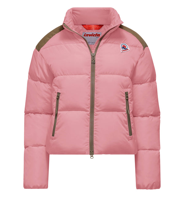 Women's bi-material puffer jacket with high collar - 434 / XS