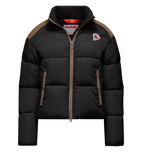 Women's bi-material puffer jacket with high collar - 90 / XS