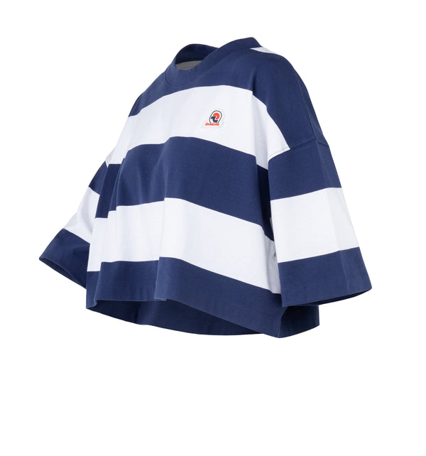 T-shirt cropped da donna in cotone a righe