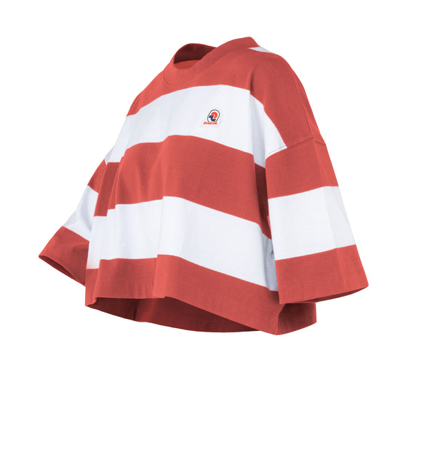 T-shirt cropped da donna in cotone a righe